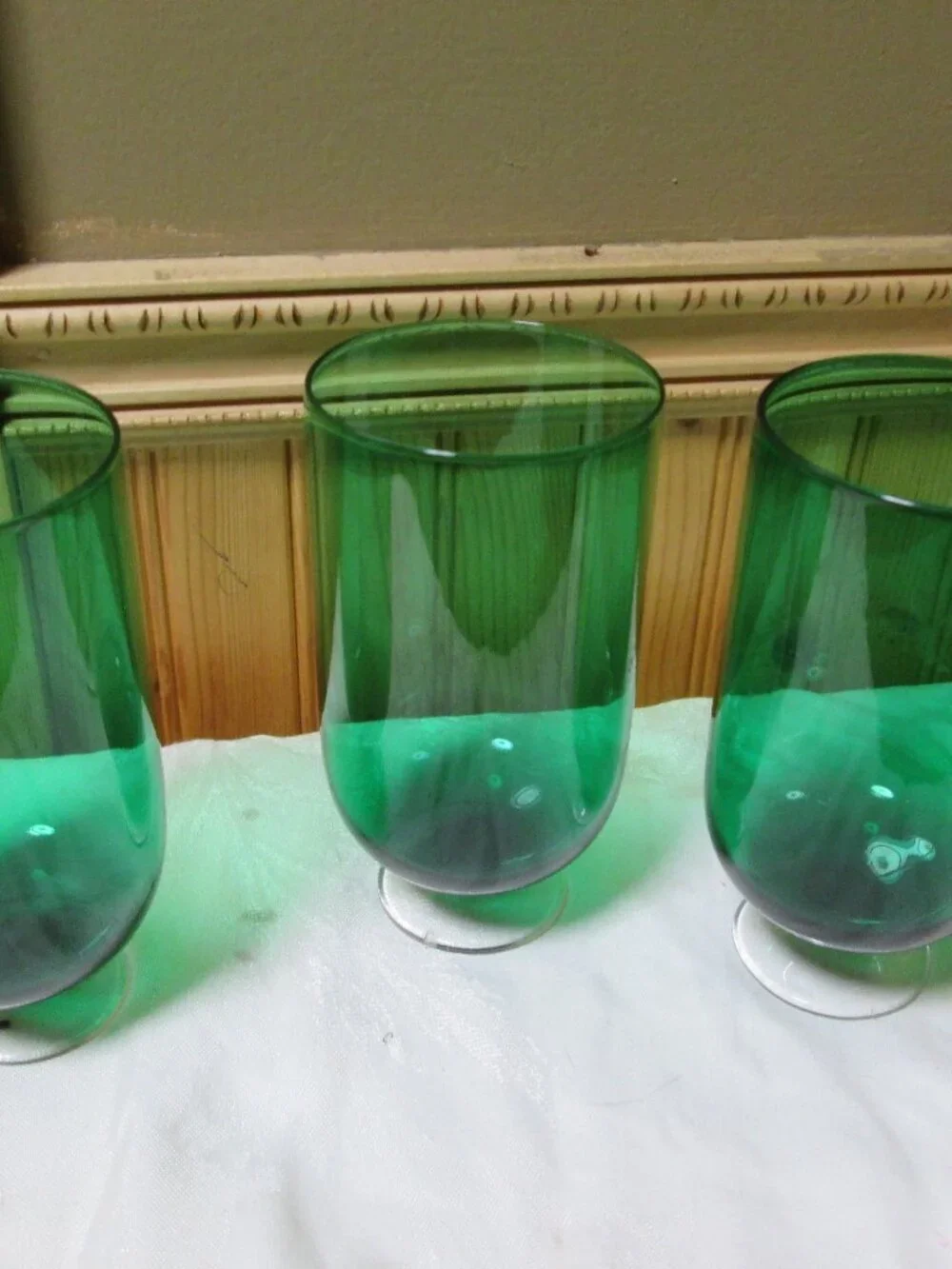 3 handblown Lenox footed goblets Emerald Green signed lenox on bottom 5.5 in H